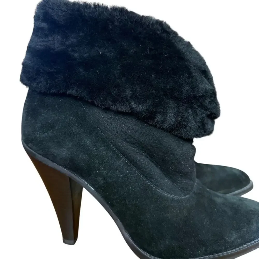 Steve Madden Mayb Faux Fur Trim High Heel Suede Leather Boots Booties sz 10 M
